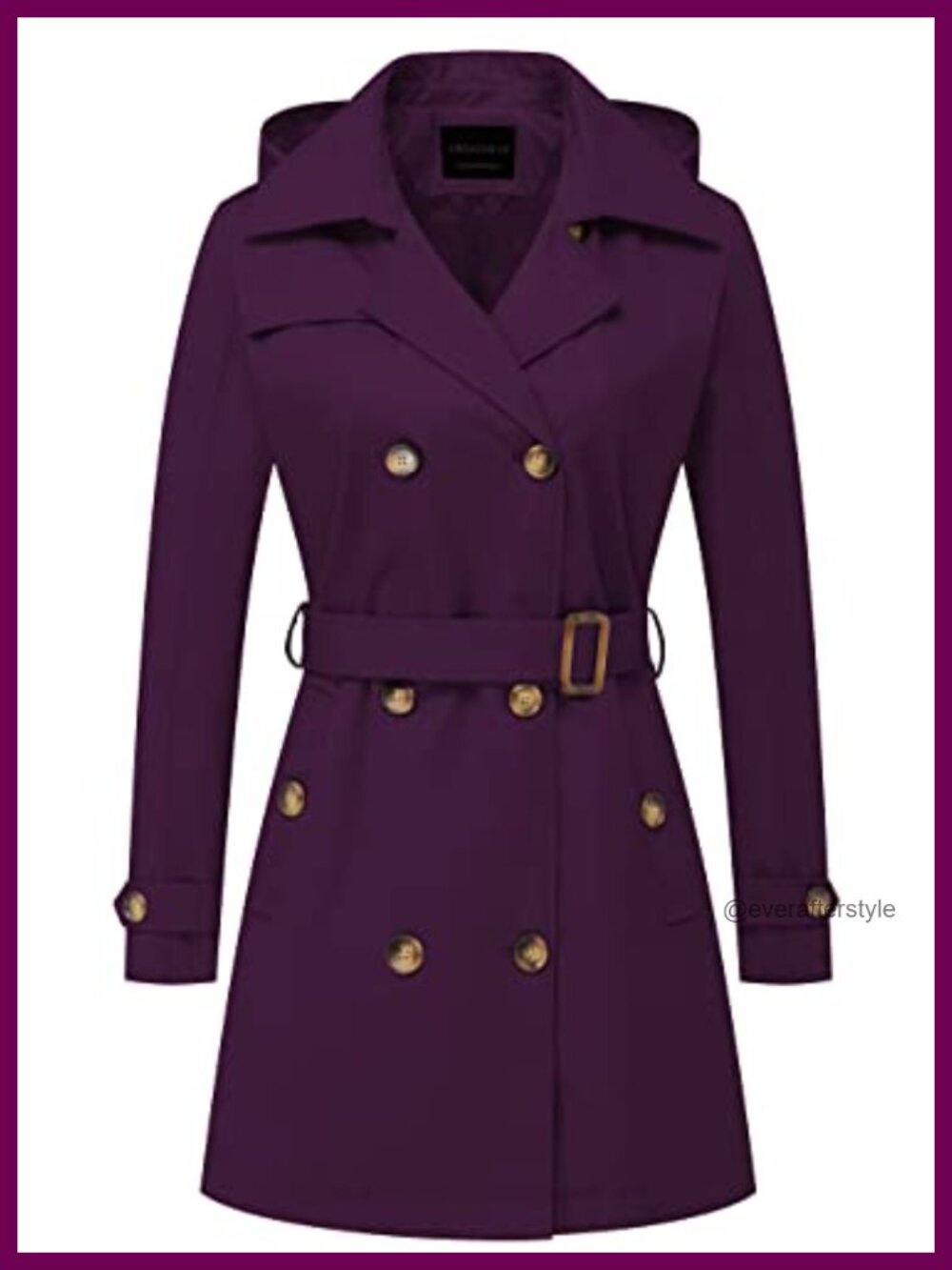 Women's Double-Breasted Trench Coat Belted Slim Fit Detachable Hood